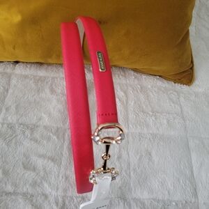 Anne Klein Red Skinny Belt. Rhinestones Gold Tone Buckle. Size Large